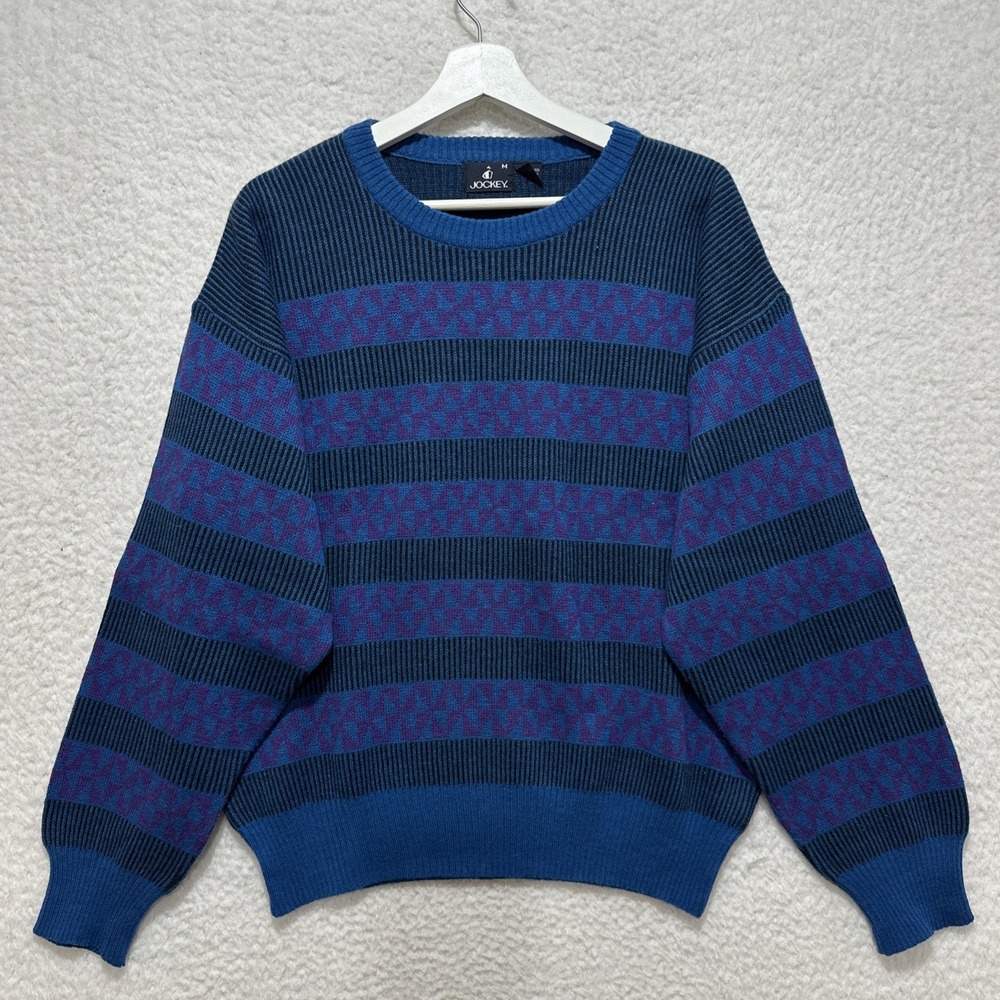 Vintage Jockey Crew Neck Knit Sweater Size L Wool Blend Ugly Holiday Print Cosby